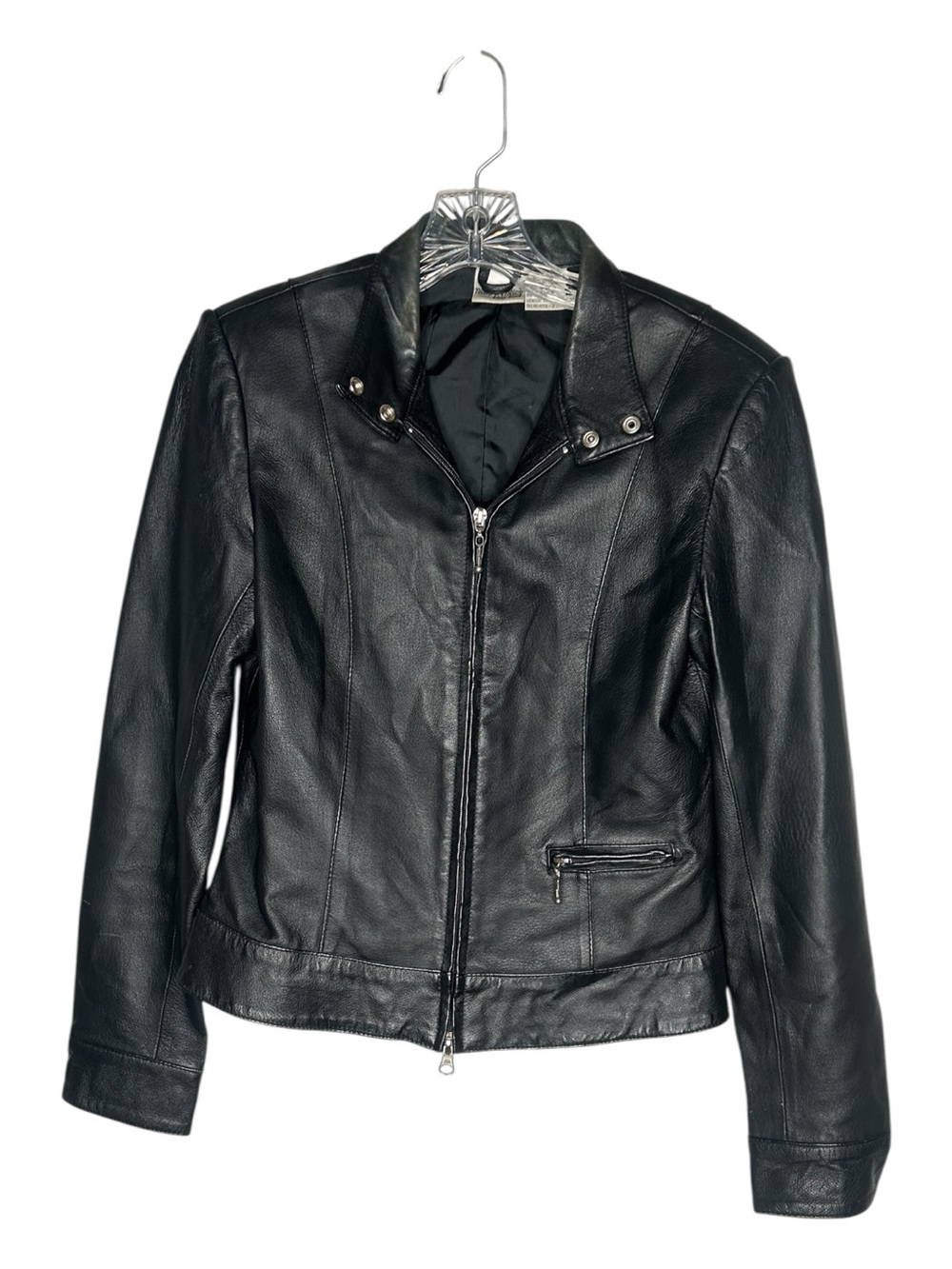 Newport News Black Leather Moto Jacket Size 4 Biker 90s Vintage Punk